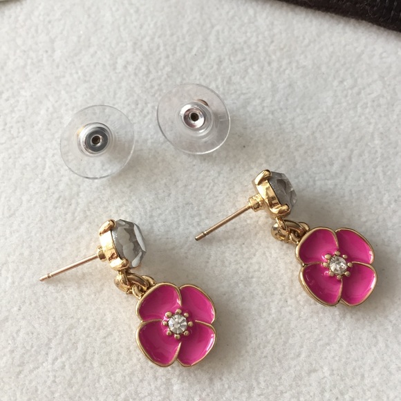 NWT Kate Spade Bougainville Drop Dangle Pierced Earrings- Pink Enamel Crystals. - Picture 5 of 8